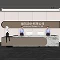 Modern Front Desk Reception Area For Architectural Design Company With Marble Countertop And Staff Members