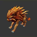 Mythical Lion Like Game Character With Flaming Orange Yellow Mane Blue Eyes And Claw Accents