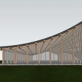 Modern Sales Office Building Surrounded By Trees With Stone Path And Grass