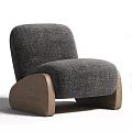 Modern Accent Chair with Cream Fuzzy Fabric and Dark Brown Wooden Base in Contemporary Design