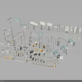 Urban Road Traffic Equipment Collection Including Street Lamps Signage Traffic Lights Barriers And Railings