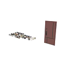Dark Red Modern Swing Door with Black Lines and Transparent Glass Panel