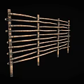 Rustic Wooden Fence Design With Horizontal Slats And Vertical Support Posts 3d model