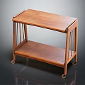 Classic Wooden Two Tier Cart With Shelves And Rolling Wheels