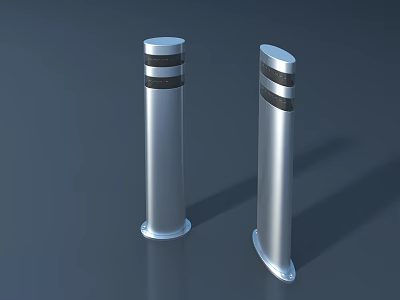 Modern Silver Metal Bollards With Black Stripes For Urban Public Safety And Pedestrian Protection 3d model