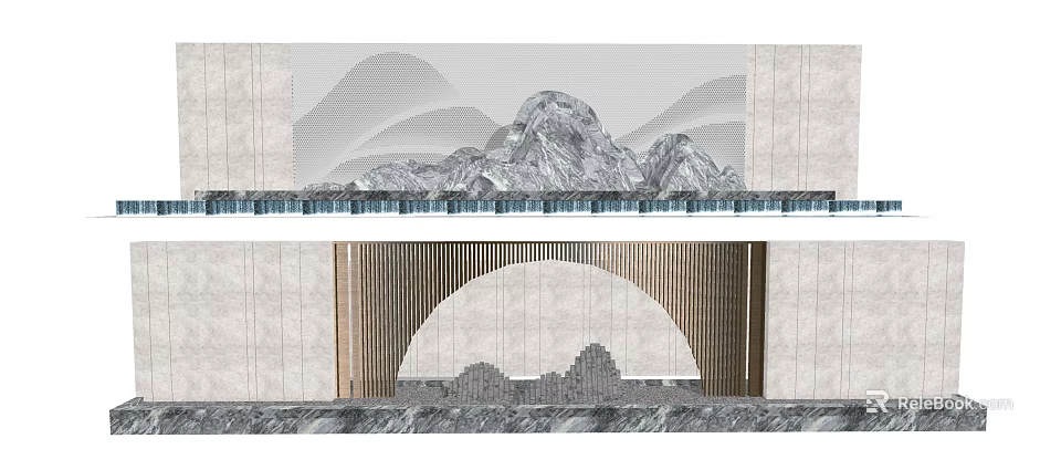 Modern Feature Wall Design With Mountain Landscape And Natural Stone Texture 3d model