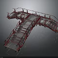 Industrial Mobile Platform Structure With Red Railing Metal Steps And Wheels