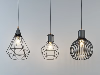 Modern Pendant Lights With Different Geometric Metal Frame Designs For Interior 3d model
