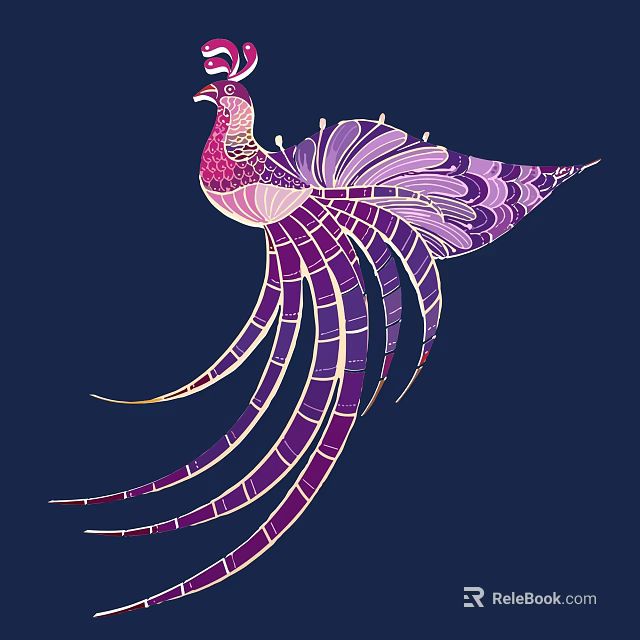 Decorative Phoenix Wall Decor With Purple Pink Ornate Feathers On Deep Blue Background 3d model 