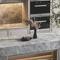 Modern Open Kitchen With Gray Cabinets Marble Countertop And Pendant Lighting 3d model