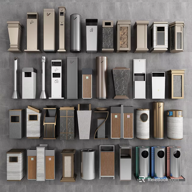 Public Facilities Trash Bins With Various Designs And Different Materials 3d model 