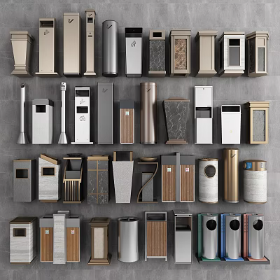 Public Facilities Trash Bins With Various Designs And Different Materials 3d model