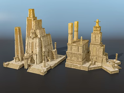 Detailed Ancient Pyramid And Temple Architecture Models With Stone Structures 3d model