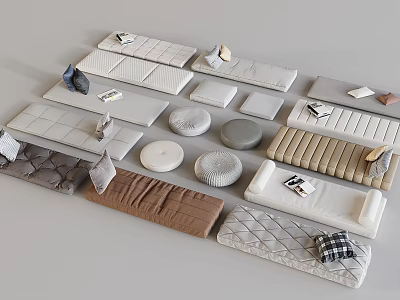 Various Styles Of Soft Decorative Pillows With Neutral Tones And Textured Fabrics For Home Decor 3d model