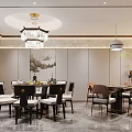 Elegant Modern Restaurant Interior With Dining Table Chairs And Pendant Lights 3d model