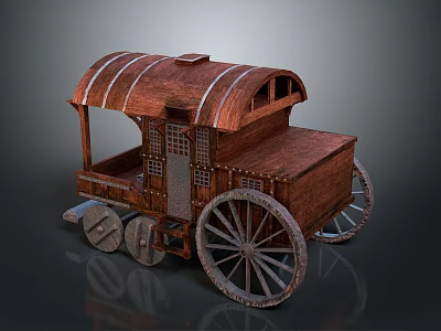 Vintage Wooden Carriage With Arched Roof Large Spoked Wheels And Detailed Design 3d model