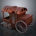 Vintage Wooden Carriage With Arched Roof Large Spoked Wheels And Detailed Design