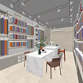 Modern Curtain Fabric Showroom With Various Fabric Samples On Display Shelves And Marble Countertop