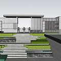 Modern Entrance Gate Design With Tiered Steps Lush Greenery And Vertical Slat Fencing