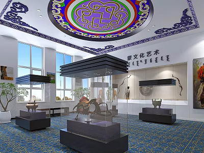 National Cultural Art Exhibition Hall With Heritage Artifacts And Decorative Ceiling 3d model