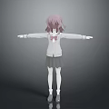 3D Character Little Girl With Pink Hair Wearing White Cardigan And Gray Skirt Arms Outstretched