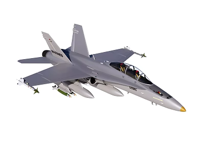 Gray Military Fighter Jet With Weapon Attachments And Cockpit Design 3d model