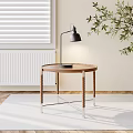 Stylish Round Wooden Side Table With Rope Wrapped Legs Table Lamp And Green Plant