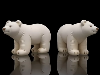 Two White Polar Bear Figurines With Smooth Texture And Reflection On Black Background 3d model