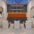 Modern Hair Salon Interior With World Map Wall Decor Arched Mirrors And White Salon Chairs