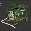 Vintage Metal Cart With Green Box White Cylinder Frame Hose And Wheels