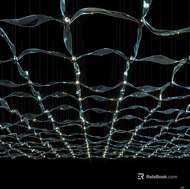 Hanging Wave Shaped Transparent Art Installation With Illuminated LED Lights 3d model 