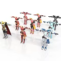 Colorful Robot Action Figures With Various Poses And Different Colors Standing