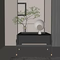 Modern Minimalist Bedside Table With Glass Vase Green Plant And Round Decor