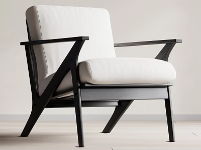 Modern Accent Chair With White Cushion And Black Wooden Frame Design 3d model