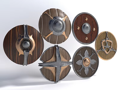 Various Medieval Shields With Intricate Wooden Metal Decorative Patterns And Designs 3d model