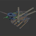 Modern Decorative Setup With Wooden Planks And Round Tire In Modern Scene