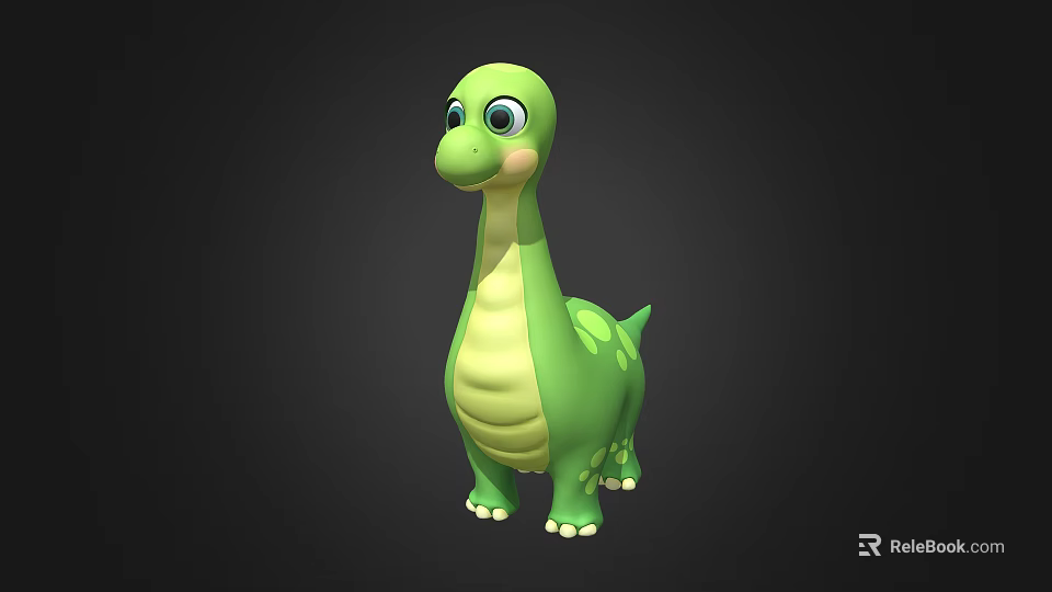 Cute Cartoon Style Reptile 3D Model With Green Body Yellow Belly And Big Eyes 3d model 