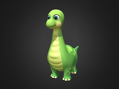 Cute Cartoon Style Reptile 3D Model With Green Body Yellow Belly And Big Eyes 3d model