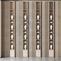 Perforated Panel Decorative Cabinet With White Vases In Modern Interior 3d model