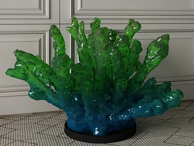 Decorative Sculpture Set Green Blue Gradient Coral Shaped Glass With Black Base 3d model