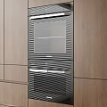 Modern Built In Kitchen Appliances With Black Glass Doors And Wooden Cabinets