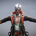 White Haired 3D Character In Open Black Red Coat With Belted Waist And Arms Outstretched