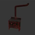 Vintage Cast Iron Stove With Long Chimney Pipe And Metal Construction