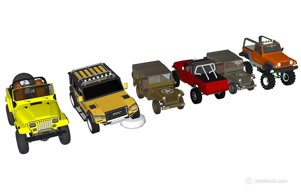 Collection Of Off Road Cars With Various Colors And Different Design Styles 3d model 
