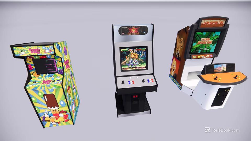 Electric Toys Various Designed Classic Arcade Machines with Colorful Patterns Game Screens and Control Buttons 3d model 