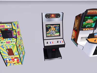Electric Toys Various Designed Classic Arcade Machines with Colorful Patterns Game Screens and Control Buttons 3d model