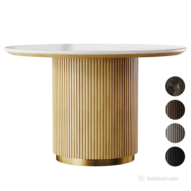 Round White Tabletop Dining Table With Golden Column Base And Color Options 3d model