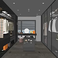 Modern Walk in Closet Interior Design With Glass Door Cabinets Clothing Racks And Central Table