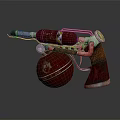 Unique Steampunk Weapon Design With Red Bottle Cricket Ball And Metal Parts