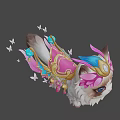 Cute Fluffy Cat With Pink Bow And Golden Crown On Head
